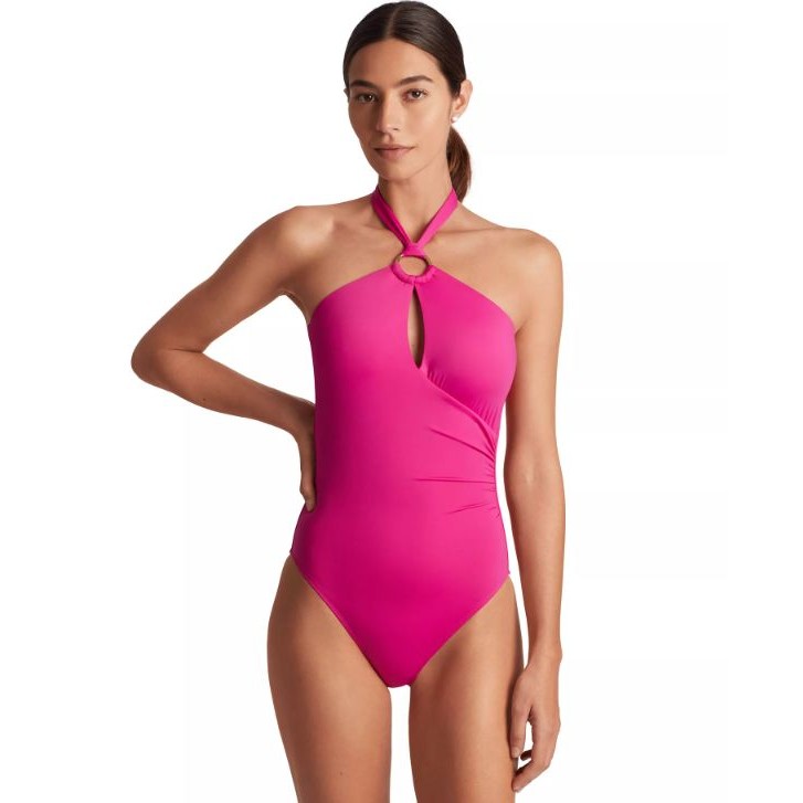 Lauren Ralph Lauren Macrame Ring High-Neck One-Piece Swimsuit Pink Size 6 18166